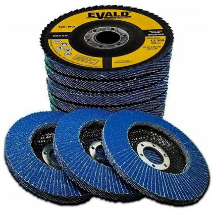 Imagem de Disco de Lixa Flap 4.1/2 POL 115 MM Aço Inox Grão 40 Kit com 10 Unidades EVALD