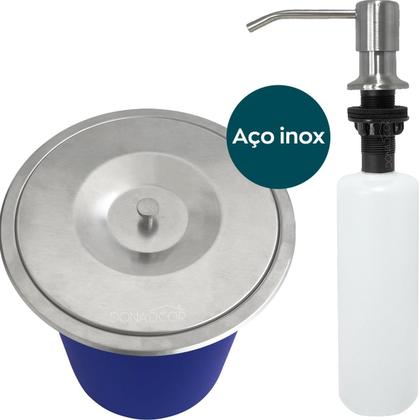 Imagem de Dispenser Dosador De Detergente 350ml E Lixeira 5 Litros De Embutir Kit Cozinha Inox Escovado Cesto de Lixo e Porta Sabao Liquido Embutido Pia Bancada