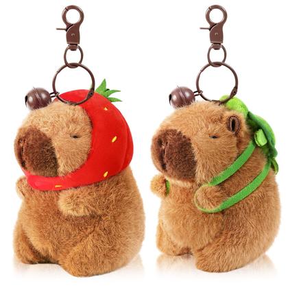 Imagem de Ditucu, 2 peças de chaveiro de pelúcia Capivara, brinquedos, tartaruga de morango, bonecas de capivara, pingente para decoração de mochila, presente para crianças