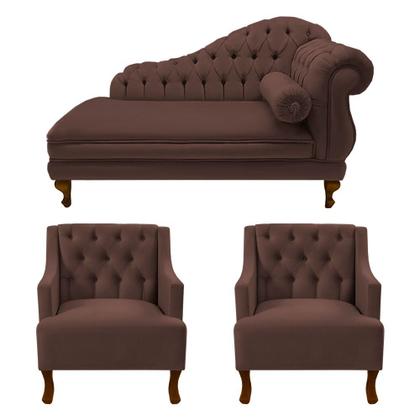 Imagem de Divã Larissa 160 cm Esquerdo de quem senta e 2 Poltronas Genesis Suede Marrom - LM DECOR
