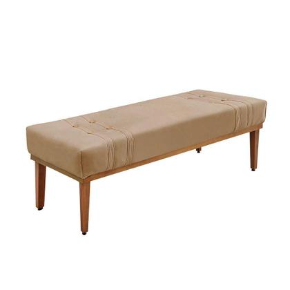Imagem de Divã Recamier Banco Base Madeira Para Quarto Gênova 90cm Suede S04 - D'rossi Cor Bege