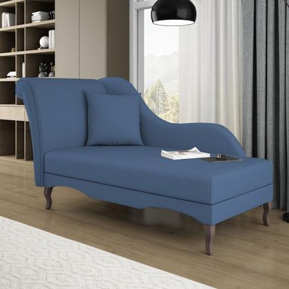 Imagem de Divã Recamier Chaise Longue Valentina Clássico com Pés de Madeira Linho Azul Denim - Desk Design