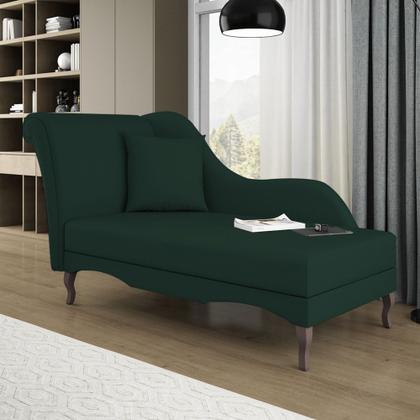 Imagem de Divã Recamier Chaise Longue Valentina Clássico com Pés de Madeira Veludo Verde Escuro - Desk Design