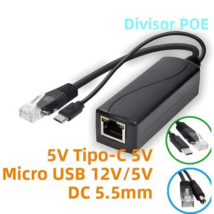 Imagem de Divisor POE De 48V Para 5V 12V Para Huawei Hikvision Bobcat Raspberry Pi Micro USB Tipo-C BarrelJack
