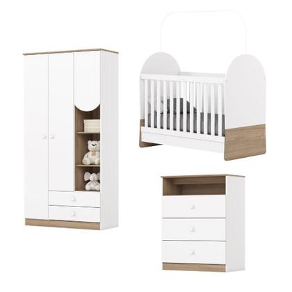 Imagem de Dormitório Infantil Completo Berço Mini Cama 3x1 Para Quarto Bebê Magia Branco / Madeirado