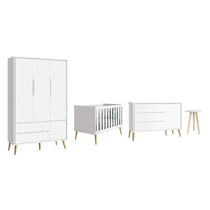 Imagem de Dormitório Theo 3 Portas e Mesa de Canto Branco com Pés Madeira Natural - Reller Móveis