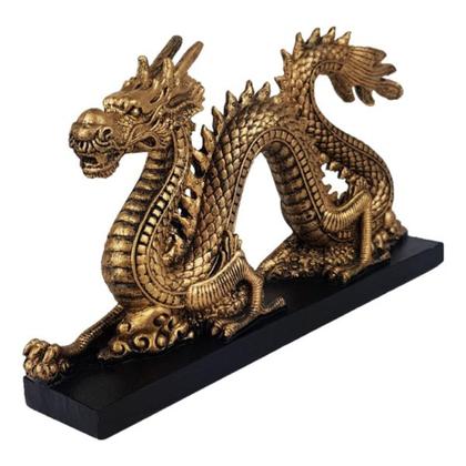 Imagem de DRAGAO CHINES Dourado Grande com Base Preta - Decore Casa