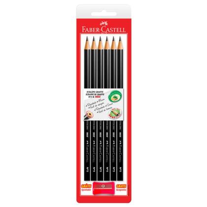 Imagem de Ecolápis Grafite Redondo Nº 2 Max com 6 Unidades + Apontador Rosa - Faber-Castell