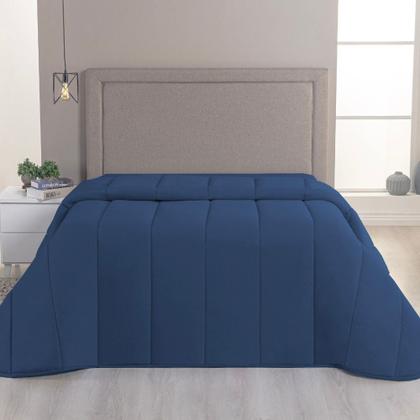 Imagem de Edredom Cobertor Sonnet Solteiro Malha Lisa Dupla Face 100% Algodão - Azul Marinho