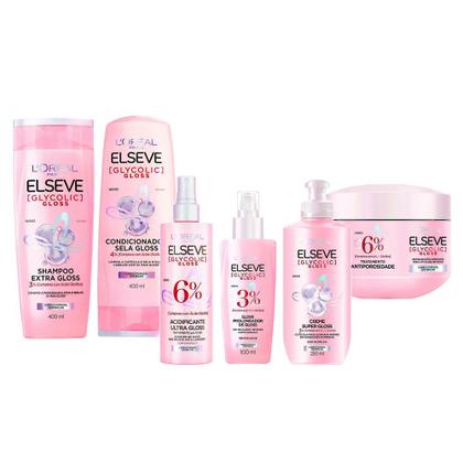 Imagem de Elseve Glycolic Gloss Kit - Shampoo + Condicionador + Sérum + Creme de Tratamento + Creme Super Gloss + Tratamento Acidificante