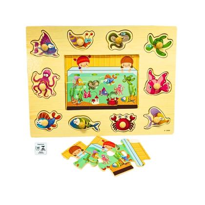 Imagem de Encaixe Divertido com Pinos MDF Oceano Toymix com Quebra Cabeca Brinquedo Educativo Pedagogico