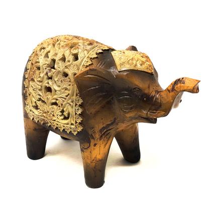 Imagem de Enfeite Elefante Decorativo Poliresina Centro Mesa Objeto Decoração Cultura Oriental Indiano Escultura Efeito Madeira Estatua da Foturna 