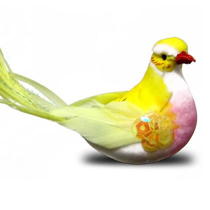 Imagem de Enfeite Passarinhos kit com 36pçs de 12cm Penas Amarelo com Presilha para fixar na Decoração