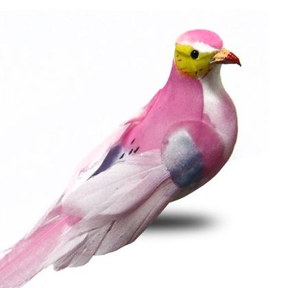 Imagem de Enfeite Passarinhos kit com 36pçs de 12cm Penas Rosa com Presilha para fixar na Decoração