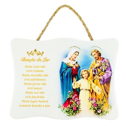 Imagem de Enfeite Placa Cerâmica Benção Do Lar Sagrada Família 15x20cm