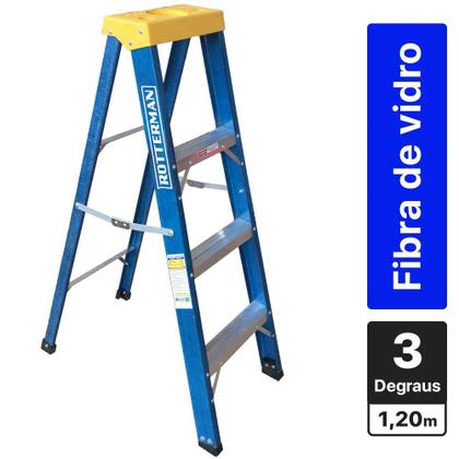 Imagem de Escada tesoura simples em fibra de vidro 3 degraus + patamar 1,20 m- Premium
