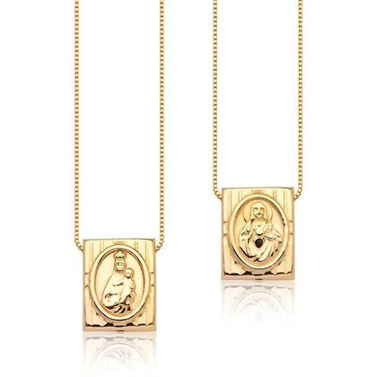 Imagem de Escapulário Prata Duplo 70cm Sagrado Coração e Nossa Senhora do Carmo - Banhado a Ouro 18k