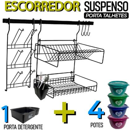 Imagem de Escorredor de Louça Suspenso c/ Porta Talher Organizador Pia Porta Copos Pratos Para  Cozinha Barra Modular Aço