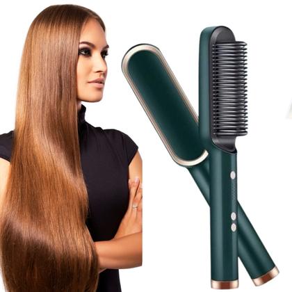 Imagem de Escova Alisadora De Cabelo Pente Cerâmica Profissional 5 em 1 Seca, Alisa, Hidrata, Modela, Anti Frizz