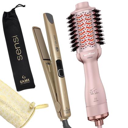Imagem de Escova Secadora Alisadora Britânia Ions Tourmaline 4 Em 1 1300w Tube Rose Bivolt Prancha Gama Italy Digital Progressiva 450ºf