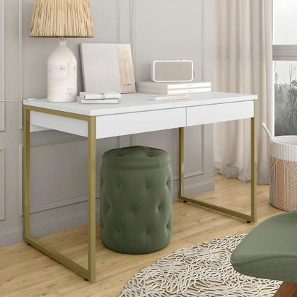 Imagem de Escrivaninha Industrial Vancouver Com 2 Gavetas Dourado/branco - M.a