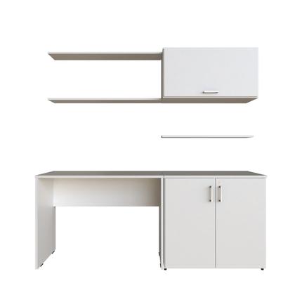 Imagem de Escrivaninha Mesa Escritório com Armário Baixo e Aéreo com Chave 200cm X 75cm Modular