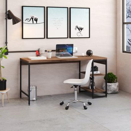 Imagem de Escrivaninha Mesa Escritório com Estante Baixa 2 Prateleiras Estilo Industrial 150cm Active Yescasa