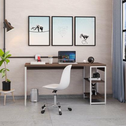 Imagem de Escrivaninha Mesa Escritório com Estante Baixa 2 Prateleiras Estilo Industrial 150cm Active Yescasa