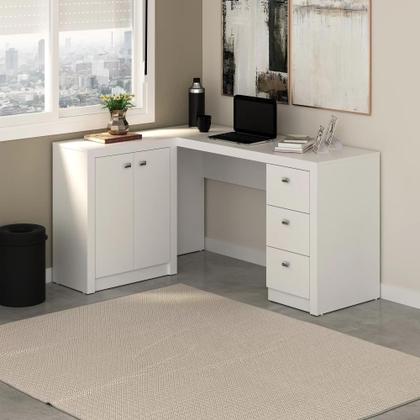Imagem de Escrivaninha Mesa Escritório em L com 3 Gavetas e Armários Me4100