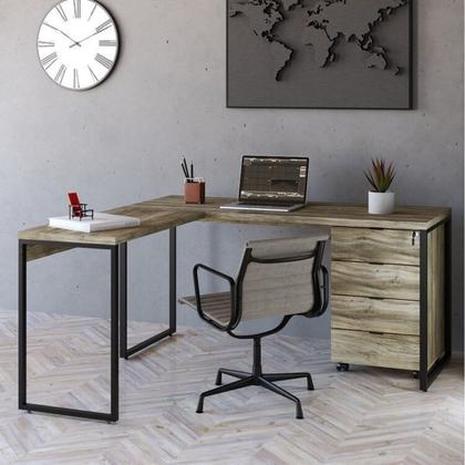 Imagem de Escrivaninha Mesa Escritório em L Estilo Industrial 150x150cm com Gaveteiro Volante 4 Gavetas