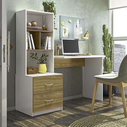 Imagem de Escrivaninha para Quarto Cristal 2 Gavetas e 3 Nichos Cor Branco e Nature - Peternella