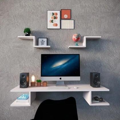 Imagem de Escrivaninha Suspensa Slim Elohim 70cm  Mesa de Parede MDF com 2 Prateleiras Superiores