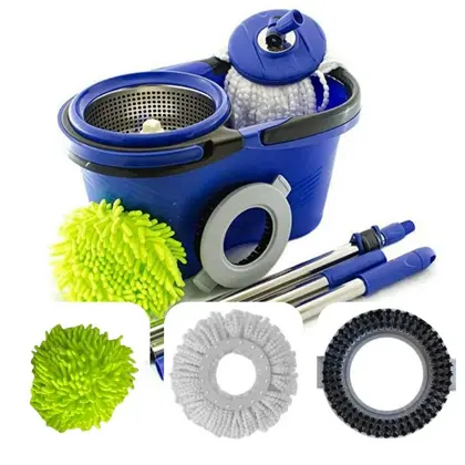 Imagem de Esfregão Perfect Flash Mop Giratório Inox 360 Balde Grande 14l Com 4 Refis + Acessorios Rodo Limpeza