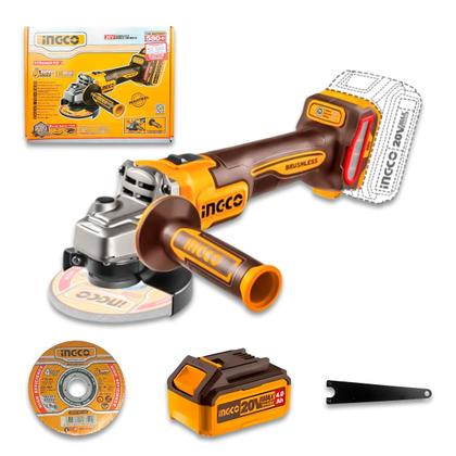 Imagem de Esmerilhadeira Angular A Bateria Ingco 900W 115MM Velocidade Variável Bateria De Até 9000RPM Brushless Com Maleta, Bateria e Disco Corte e Desbaste