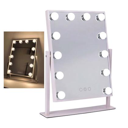 Imagem de Espelho Camarim Grande LED 12 Lampadas Brilho Ajustavel 3 Tons Rotaçao 360 Graus Penteado Maquiagem Bancada Penteadeira Banheiro Mesa