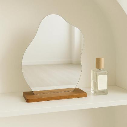 Imagem de Espelho De Mesa Maquiagem Decorativo Com Suporte De Madeira