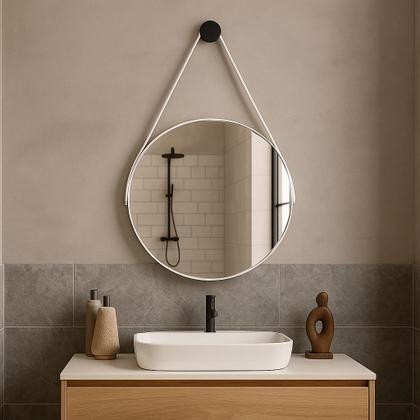 Imagem de Espelho Redondo com Alça Adnet 30cm, 40cm, 50cm ou 60cm Diversos Tamanhos com Suporte para Quarto Sala Hall