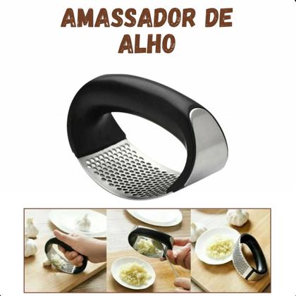 Imagem de Espremedor Amassador De Alho Manual Inox Utensílio Cozinha Cor Preto para alimentos