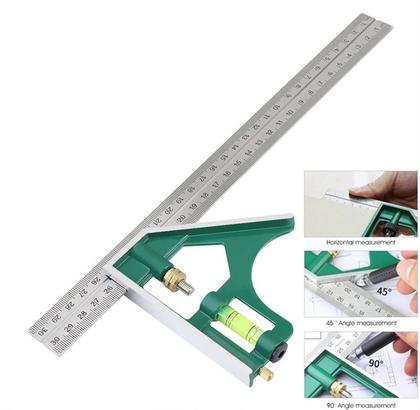 Imagem de Esquadro Combinado Inox Profissional C/ Nível 12pol 300mm