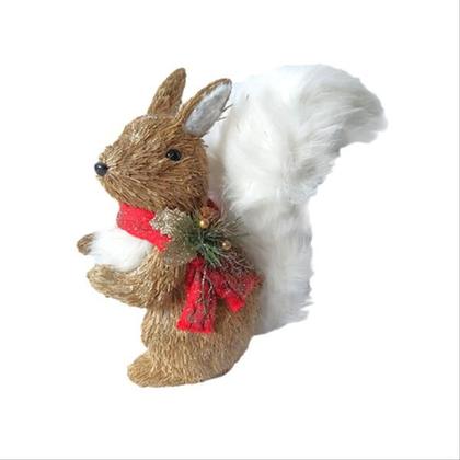 Imagem de Esquilo Palha Natural com cachecol em trico rabo peludo 33cm