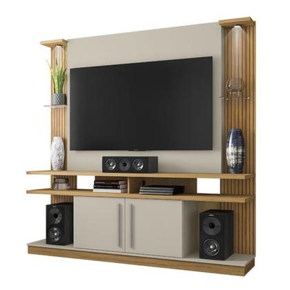 Imagem de Estante Home para TV York com LED 2 Portas Cinamomo/Off White/Ripado - Bechara