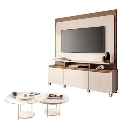 Imagem de Estante Home Theater Quantum Off White Castanho E Kit Mesa De Centro Sky Off White  Hb Móveis