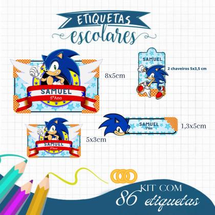 Imagem de Etiqueta Escolar Personalizada Sonic 86 unidades