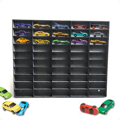 Imagem de Expositor Organizador Preto Porta Carrinhos Infantil Brinquedo Estante Nicho 50 Carros Miniatura
