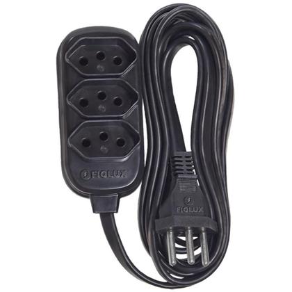 Imagem de Extensão 5 Metros Tripolar Preta Com 3 Tomadas 2P+T Fiolux