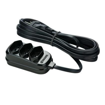 Imagem de Extensão 5m Tripolar Preta Com 3 Tomadas 2P+T Fiolux