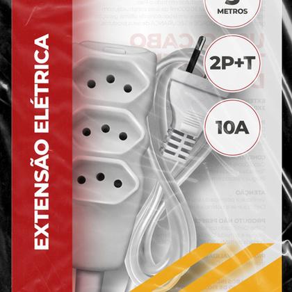 Imagem de Extensão Cabo 2p T Pp Plano 3x0,75 5m Branca