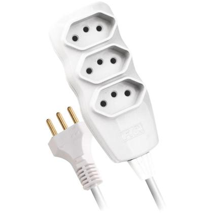 Imagem de Extensão Elétrica Tripolar 1,5M com 3 Tomadas Branca 10A