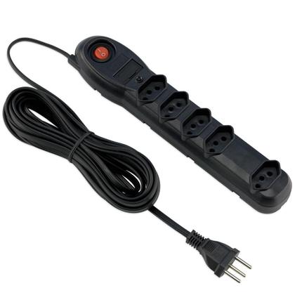 Imagem de Extensão Force Line, Protetor, Adaptador 5 Tomadas 3M Bivolt Preto - 7202