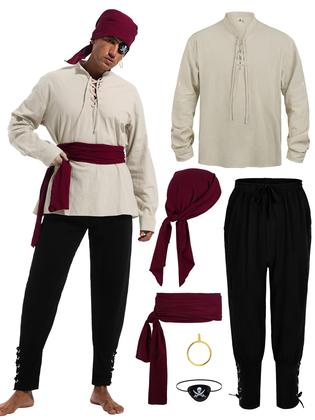 Imagem de Fantasia FancyFun Halloween Pirate para homens com camisa medieval